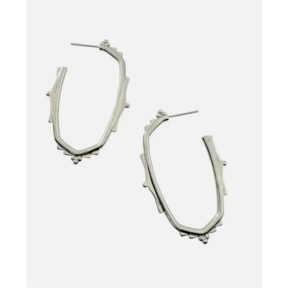 Kendra Scott NEW earrings - Baroque Ella silver hoops - Picture 2 of 8